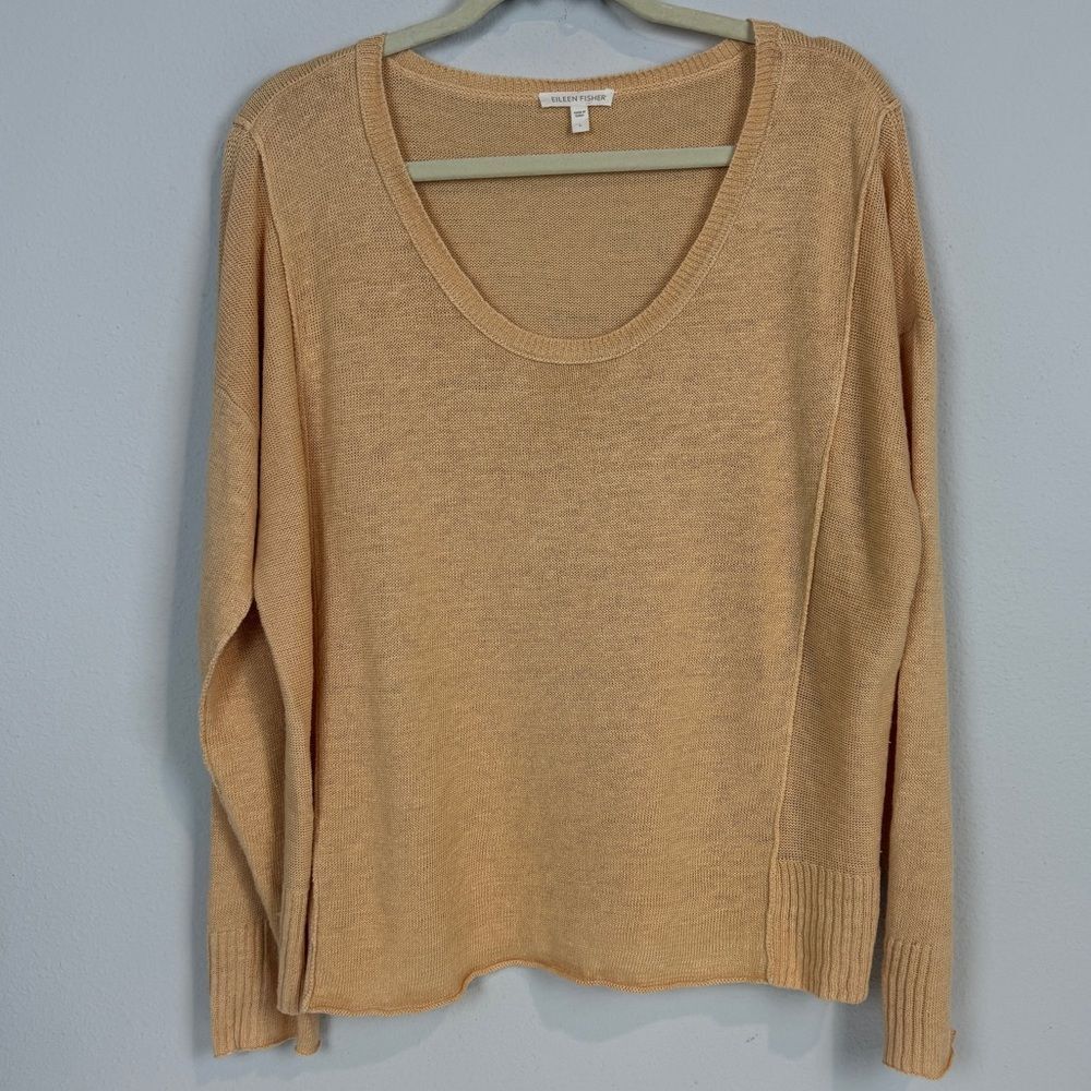 Eileen Fisher Linen Scoop Neck Sweater Apricot L NWOT